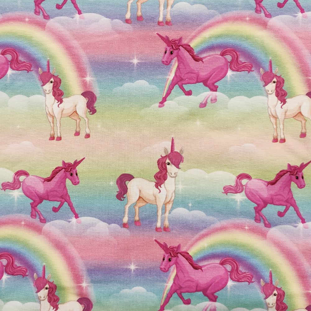 Gemusterter Jersey 145 cm - Regenbogen-Einhorn