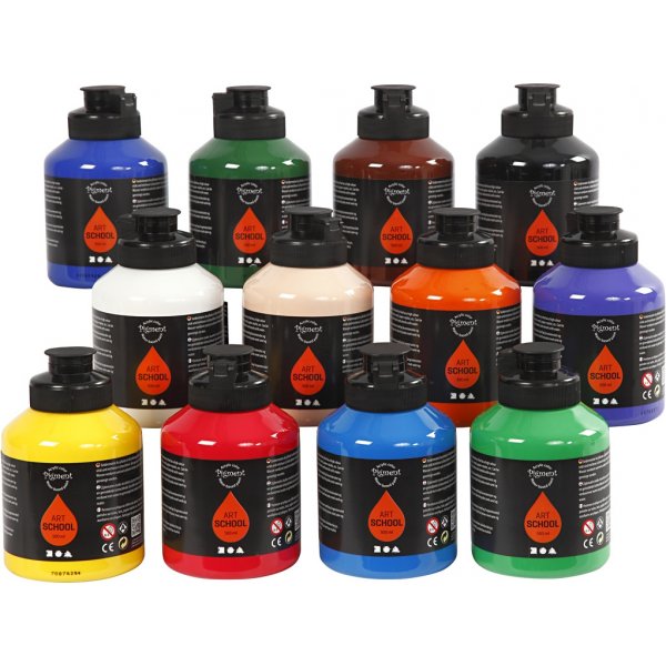 Pigment Art School - Standardfarben - seidenmatt - 12 x 500 ml Pigment Art School - Standardfarben - seidenmatt - 12 x 500 ml