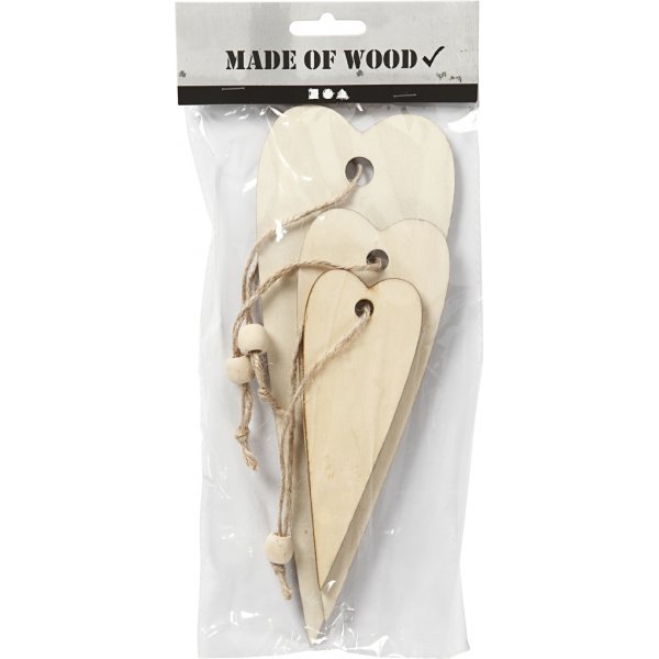 Holzdekorationen - längliches Herz - 3 Stk Holzdekorationen - längliches Herz - 3 Stk