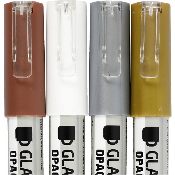 Glas- und Porzellanmarker - Braun - Gold - Silber - Weiß - halbopak - 1-2 mm - 4 Stk Glas- und Porzellanmarker - Braun - Gold - Silber - Weiß - halbopak - 1-2 mm - 4 Stk