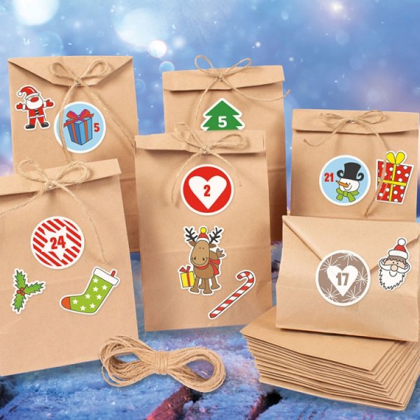 Bastelset Weihnachtskalender, 24 Tüten, 3 Stickerbögen Bastelset Weihnachtskalender, 24 Tüten, 3 Stickerbögen