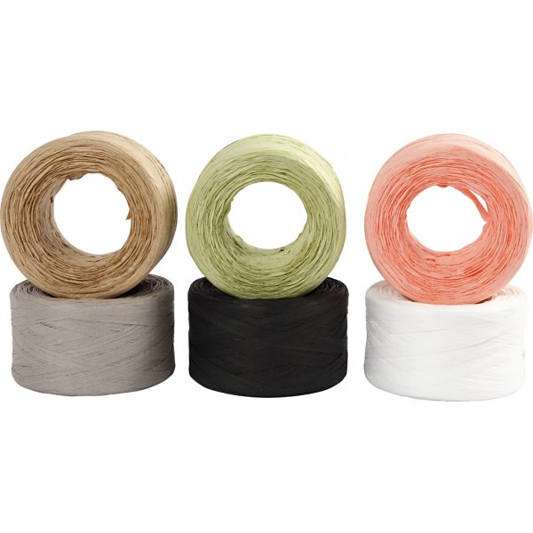Raffia-Papiergarn - gemischte Farben - 6 x 100 m Raffia-Papiergarn - gemischte Farben - 6 x 100 m
