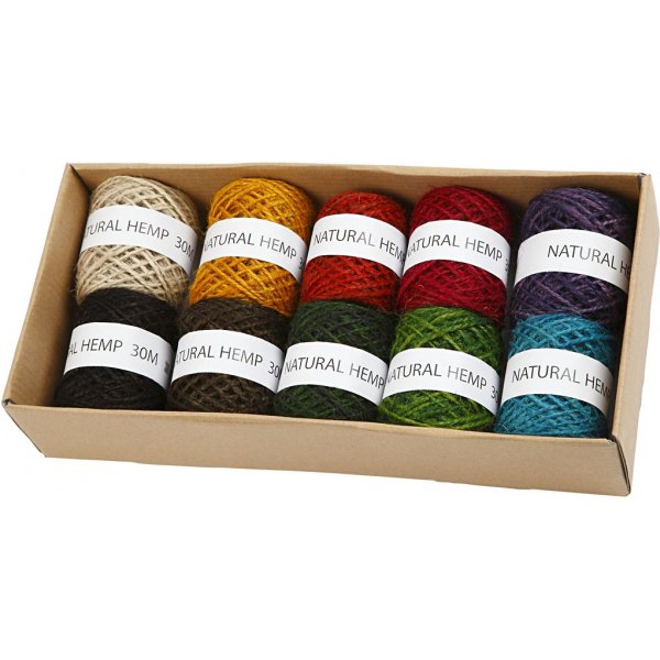 Naturhanf - Sortiment - gemischte Farben - 10 x 30 m Naturhanf - Sortiment - gemischte Farben - 10 x 30 m