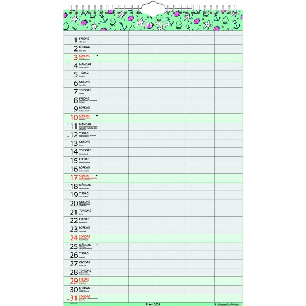 Familienwandkalender - 5 Spalten - Almanacksförlaget Familienwandkalender - 5 Spalten - Almanacksförlaget