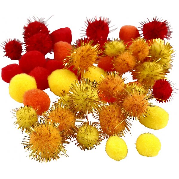 Pompons - Orange - Rot - Gelb - 48 Stk Pompons - Orange - Rot - Gelb - 48 Stk
