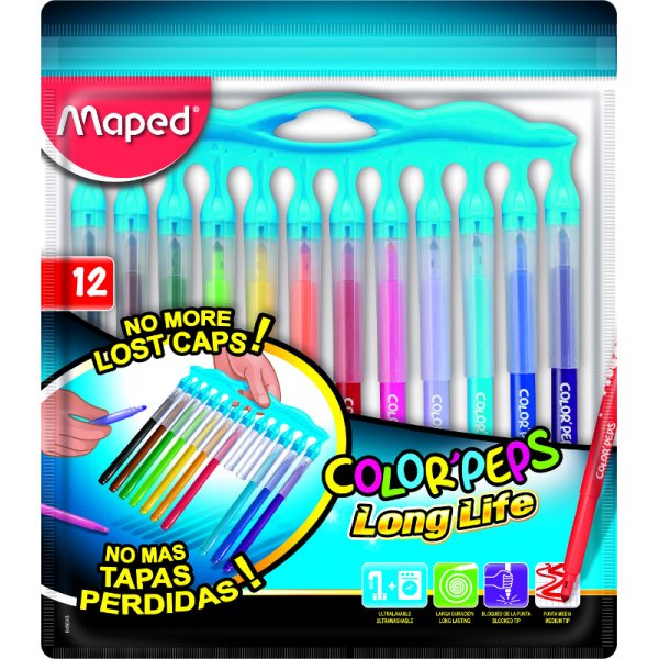 Faserstift-Set - Maped - Color\\\'Peps \\\"Long Life\\\" 12 auswaschbare Stifte mit innovativen Kappen