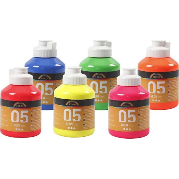 Schulfarbe - Acryl - Neon - Neonfarben - 6 x 500 ml