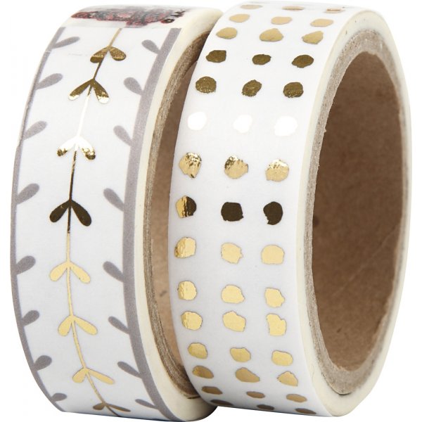 Washi Tape - Gold/Weiß - Herzen und Punkte - Folie Washi Tape - Gold/Weiß - Herzen und Punkte - Folie