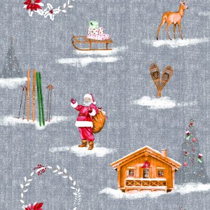 Wachstuch PVC Weihnachtsmann - Grau Wachstuch PVC Weihnachtsmann - Grau