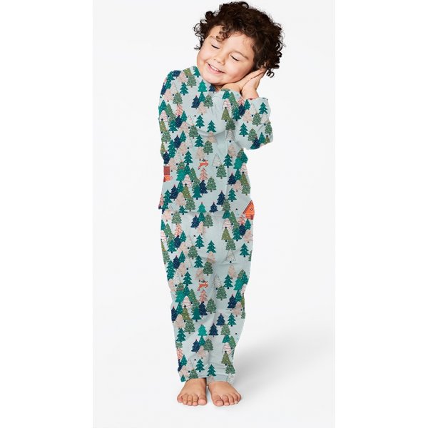 Gemusterter Jersey 145 cm - Lebkuchenhäuser - Tannenbäume - Hellblau Gemusterter Jersey 145 cm - Lebkuchenhäuser - Tannenbäume - Hellblau