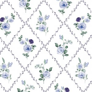 Wachstuch mit Blumenmuster - Blau