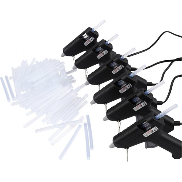 Heißklebepistolen mit Kleber -130 °C - Niedrige Temperatur - Set mit 6 Pistolen und 200 Klebesticks Heißklebepistolen mit Kleber -130 °C - Niedrige Temperatur - Set mit 6 Pistolen und 200 Klebesticks