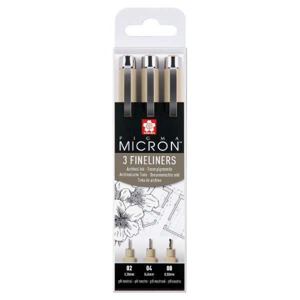 Fineliners Pigma Micron Archival Resistance - 3 Stifte (02, 04, 08)