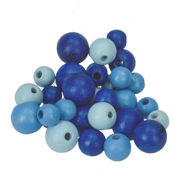 Holzperlen 8,10,12 mm - blaue Mischung, 25 g Grenmischung