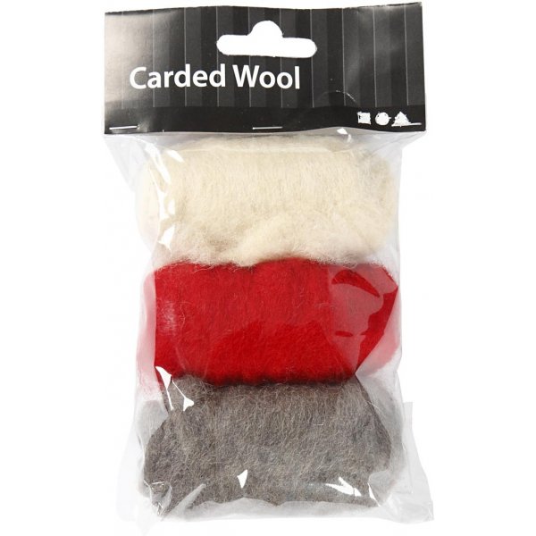 Kardierte Wolle - Rot-Weiß-Harmonie - 3 x 10 g Kardierte Wolle - Rot-Weiß-Harmonie - 3 x 10 g