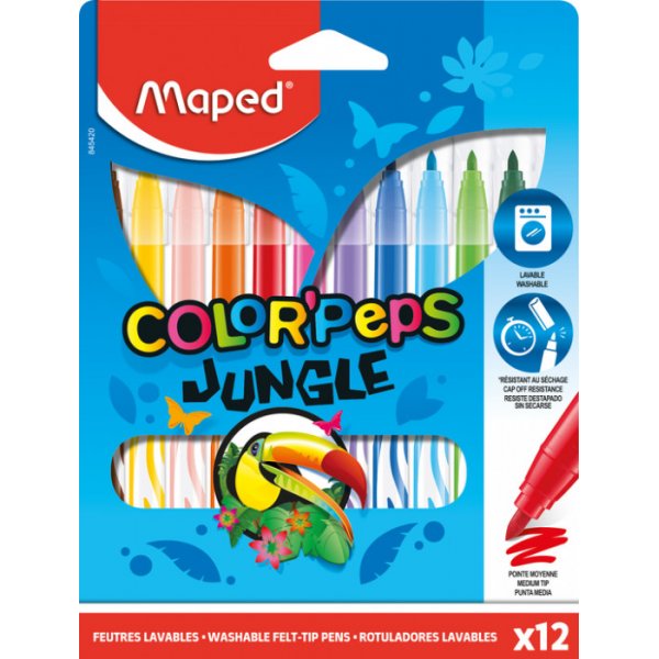 Faserstift-Set - Maped - Color\\\'Peps \\\"Long Life\\\" 12 waschbare Stifte mit Dschungelmotiv