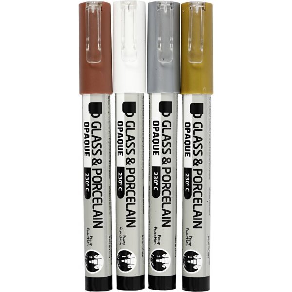 Glas- und Porzellanmarker - Braun - Gold - Silber - Weiß - halbopak - 1-2 mm - 4 Stk Glas- und Porzellanmarker - Braun - Gold - Silber - Weiß - halbopak - 1-2 mm - 4 Stk