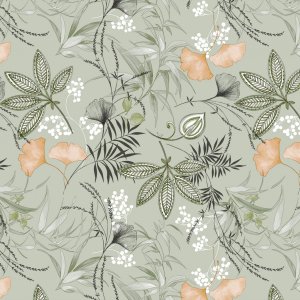 Wachstuch mit Ginkgo-Motiv - Gr�n