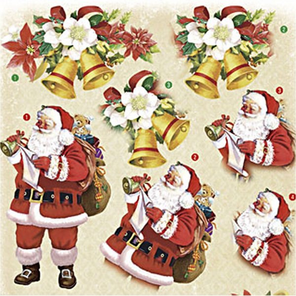 3D-Motiv - Weihnachtsmann und Weihnachtssterne - 4 Blatt 3D-Motiv - Weihnachtsmann und Weihnachtssterne - 4 Blatt