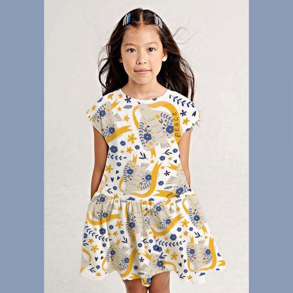 Gemusterter Jersey 145 cm - Frieden - Taube - Weiß Gemusterter Jersey 145 cm - Frieden - Taube - Weiß