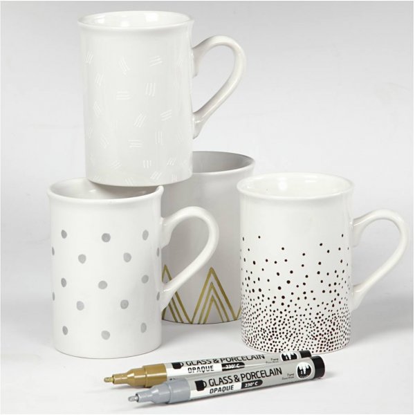 Glas- und Porzellanmarker - Braun - Gold - Silber - Weiß - halbopak - 1-2 mm - 4 Stk Glas- und Porzellanmarker - Braun - Gold - Silber - Weiß - halbopak - 1-2 mm - 4 Stk