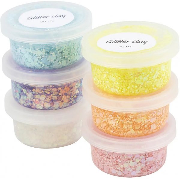 Glitzerknete, Pastellfarben, 6x20 ml