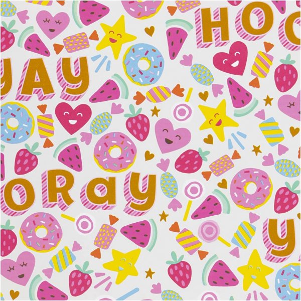 Geschenkpapier - helltürkis - Süßigkeiten - Obst und Donuts - 100 m Geschenkpapier - helltürkis - Süßigkeiten - Obst und Donuts - 100 m