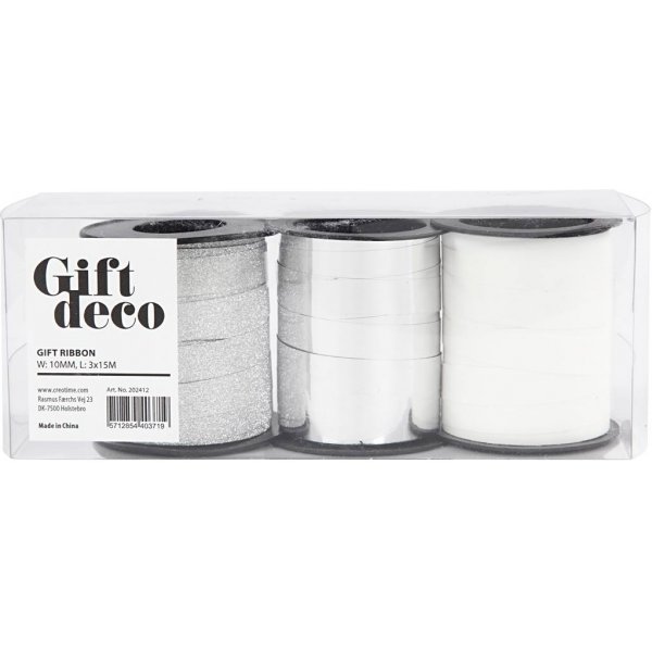 Geschenkkordel - Silber - Silberglitter - Weiß - 3 x 15 m Geschenkkordel - Silber - Silberglitter - Weiß - 3 x 15 m