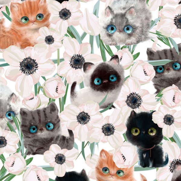 Gemustertes Trikot 150 cm - Kleine Katze wei