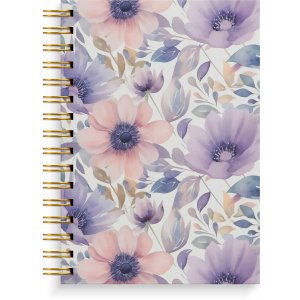 Notizbuch A5 mit lila Blumenmuster, liniert, Spiralbindung Notizbuch A5 mit lila Blumenmuster, liniert, Spiralbindung