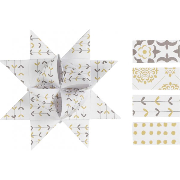 Sternstreifen - Gold - Weiß - Ø6,5+11,5 cm, 48 Streifen Sternstreifen - Gold - Weiß - Ø6,5+11,5 cm, 48 Streifen