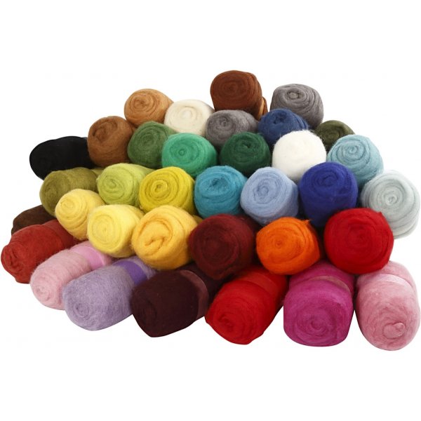 Kardierte Wolle - gemischte Farben - 35 x 100 g Kardierte Wolle - gemischte Farben - 35 x 100 g