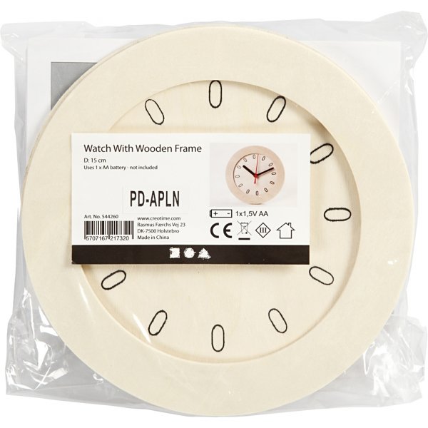 Uhr mit Holzrahmen - 15 cm