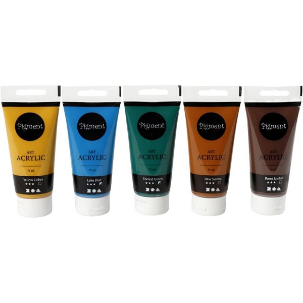 Pigment Art Acryl - Mischfarben - Naturfarben - seidenmatt - 5 x 75 ml Pigment Art Acryl - Mischfarben - Naturfarben - seidenmatt - 5 x 75 ml