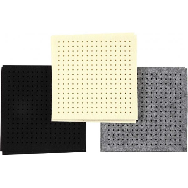 Filz mit Löchern - Schwarz - Grau - Cremeweiß - 3 x 4 Blatt Filz mit Löchern - Schwarz - Grau - Cremeweiß - 3 x 4 Blatt