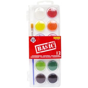 Aquarellfarben, 12 Farben - Pinsel inklusive, Sense Basic Aquarellfarben, 12 Farben - Pinsel inklusive, Sense Basic