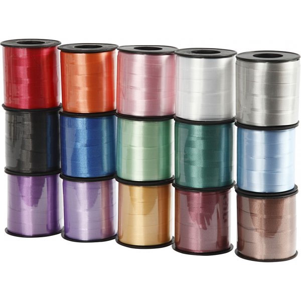 Geschenkkordel - gemischte Farben - glänzend - 15 x 50 m Geschenkkordel - gemischte Farben - glänzend - 15 x 50 m