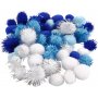 Pompons - Hellblau - Dunkelblau - Wei - 48 Stk