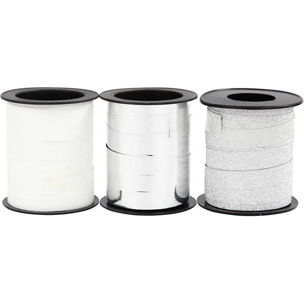 Geschenkkordel - Silber - Silberglitter - Weiß - 3 x 15 m Geschenkkordel - Silber - Silberglitter - Weiß - 3 x 15 m