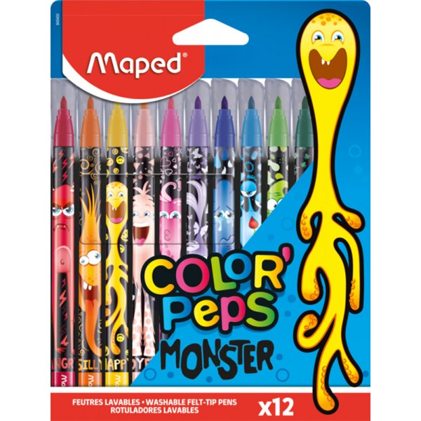 Faserstiftset - Maped - Color\\\'Peps \\\"Long Life\\\" 12 abwaschbare Bleistifte mit Monstermotiv