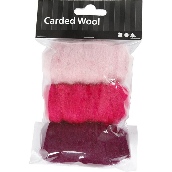 Kardierte Wolle - Lila/Rosa-Harmonie - 3 x 10 g Kardierte Wolle - Lila/Rosa-Harmonie - 3 x 10 g