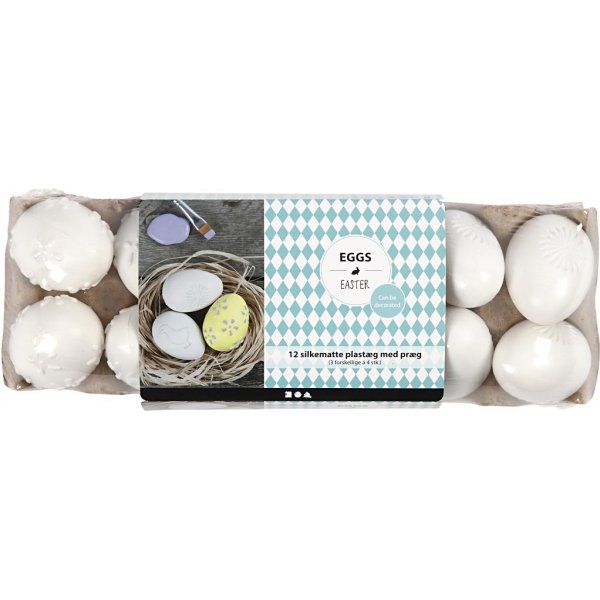 Plastikei - weiß - geprägtes Muster - 12 Stk Plastikei - weiß - geprägtes Muster - 12 Stk