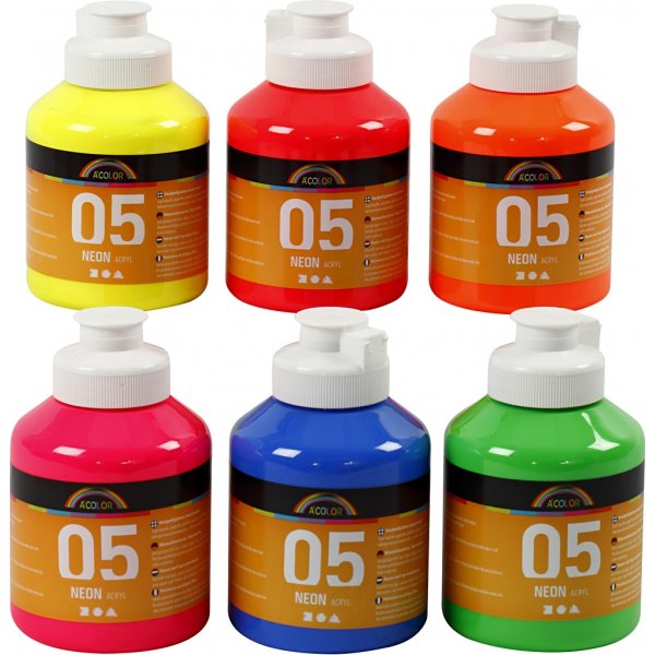 Schulfarbe - Acryl - Neon - Neonfarben - 6 x 500 ml Schulfarbe - Acryl - Neon - Neonfarben - 6 x 500 ml
