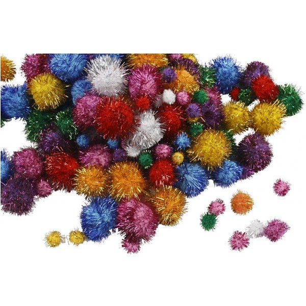 Pompons - leuchtende Farben - Glitzer - 300 g