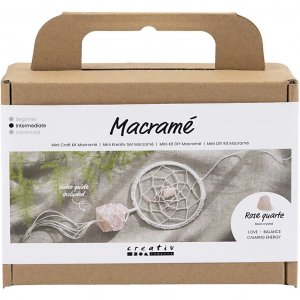 Mini-DIY-Kit - Makramee-Traumfänger mit Rosenquarzkristallen Mini-DIY-Kit - Makramee-Traumfänger mit Rosenquarzkristallen
