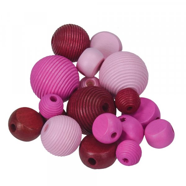 Holzperlen - rosa Mix 25 Stk. Farb-Form-Mix