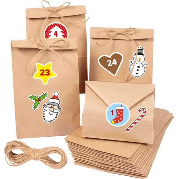 Bastelset Weihnachtskalender, 24 Tüten, 3 Stickerbögen Bastelset Weihnachtskalender, 24 Tüten, 3 Stickerbögen
