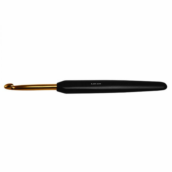 Hkelnadeln aus Aluminium mit weichem schwarzem Griff - Gold
