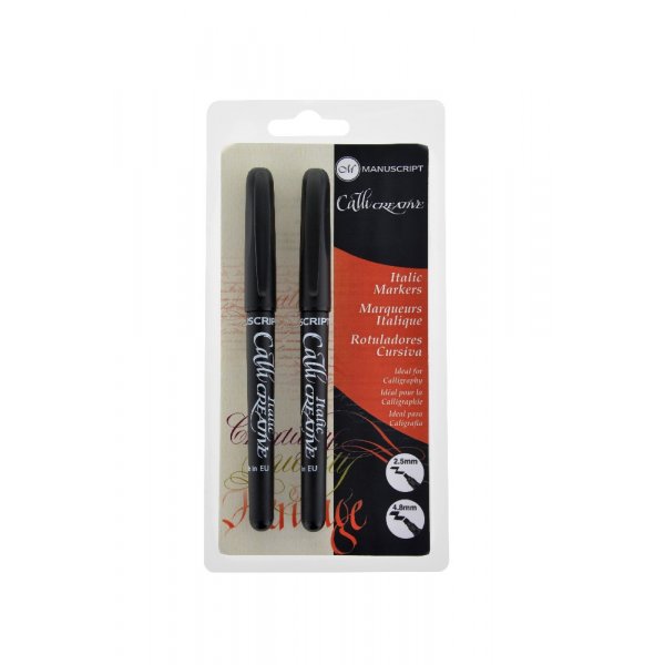 Kalligraphie-Marker, Schwarz, 2er-Pack - kursiv, mittel und extra breit