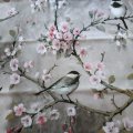 Kundenbild Wachstuch Blumen & Vogel - Grau
